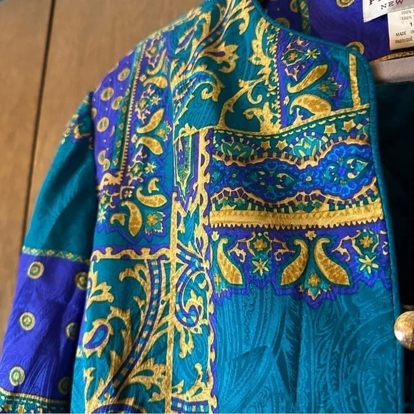 Adrianna Papell Vintage Silk Paisley Print Button-up Blazer Sz Large - Picture 4 of 10